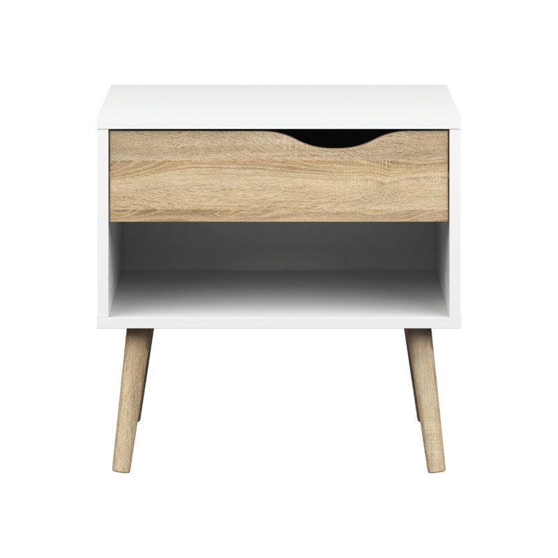 Set of 2 Nightstands in White and Oak