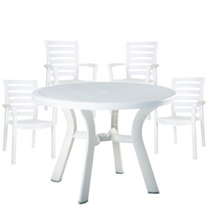 5 Piece 42&quot Round Resin Patio Table and 4 Resin Chairs Set in White