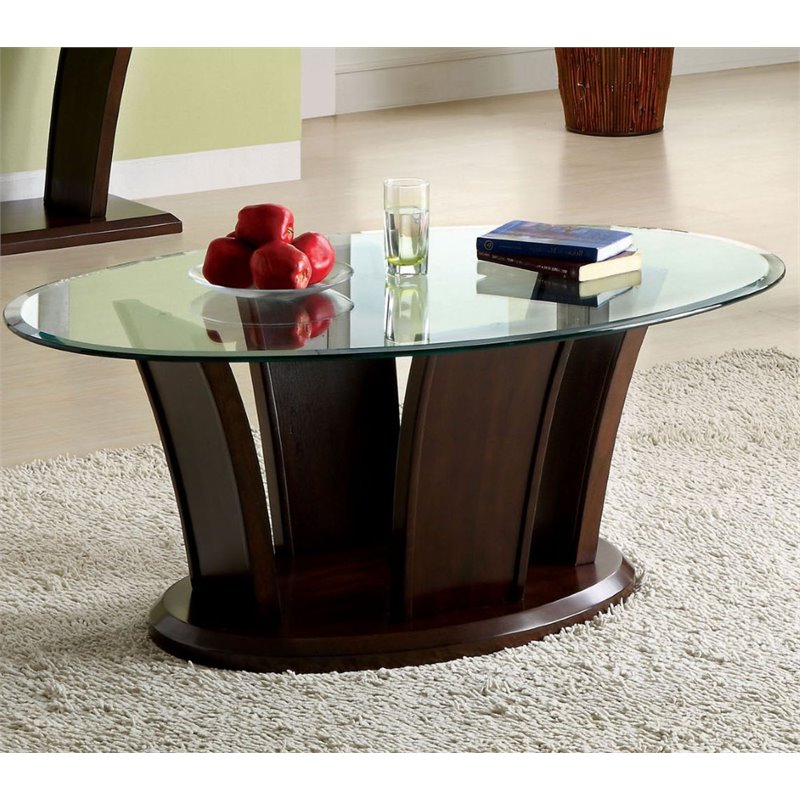 Lantler Transitional 3-Piece Glass Top Coffee Table Set in Brown