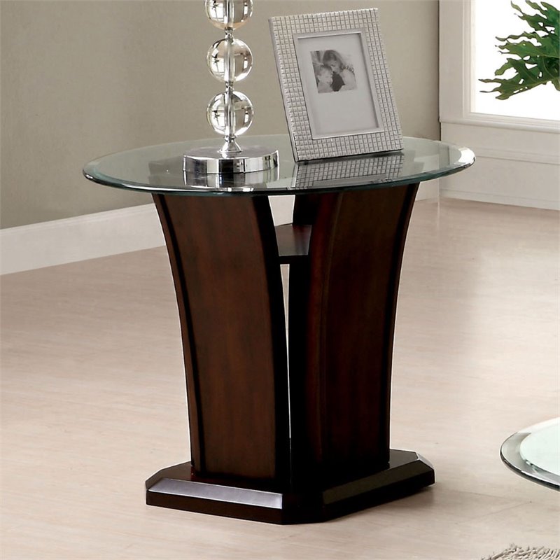Lantler Transitional 3-Piece Glass Top Coffee Table Set in Brown