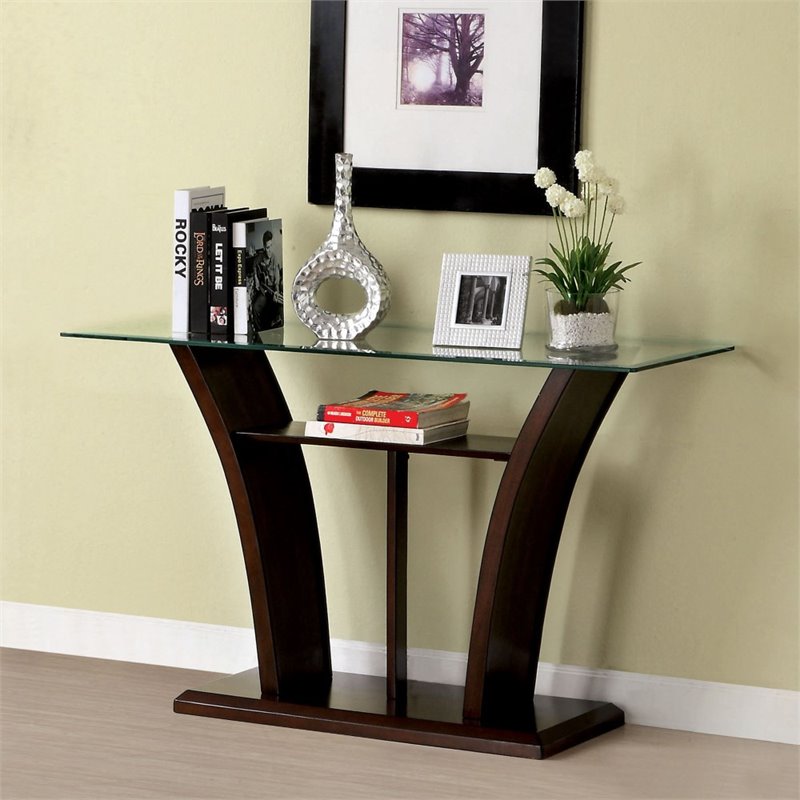 Lantler Transitional 3-Piece Glass Top Coffee Table Set in Brown