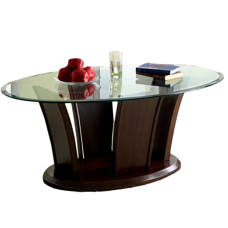 Lantler Transitional 3-Piece Glass Top Coffee Table Set in Brown