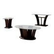 Lantler Transitional 3-Piece Glass Top Coffee Table Set in Brown