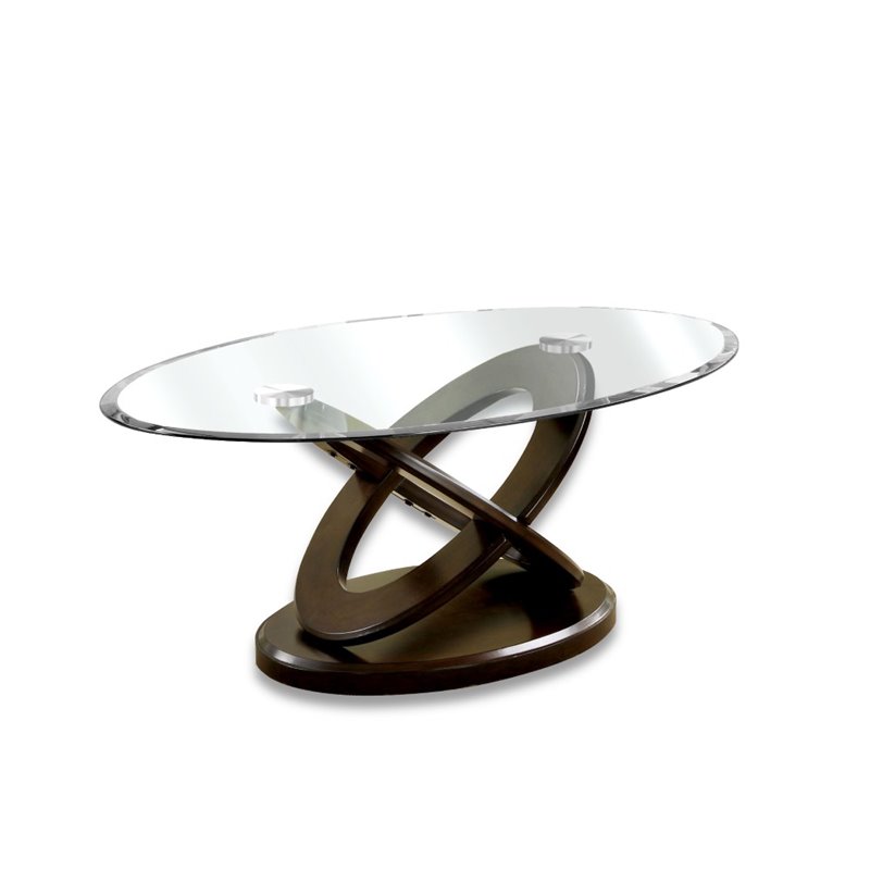 Darbunic Contemporary 3-Piece Glass Top Coffee Table Set in Dark Walnut