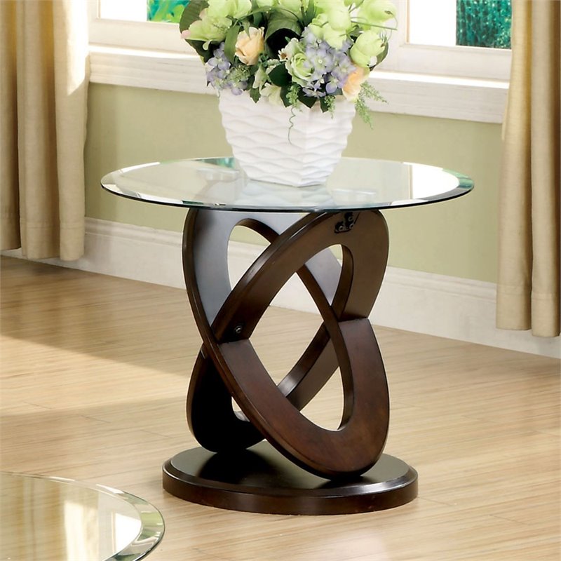 Darbunic Contemporary 3-Piece Glass Top Coffee Table Set in Dark Walnut