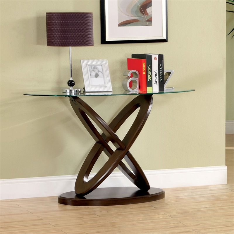 Darbunic Contemporary 3-Piece Glass Top Coffee Table Set in Dark Walnut