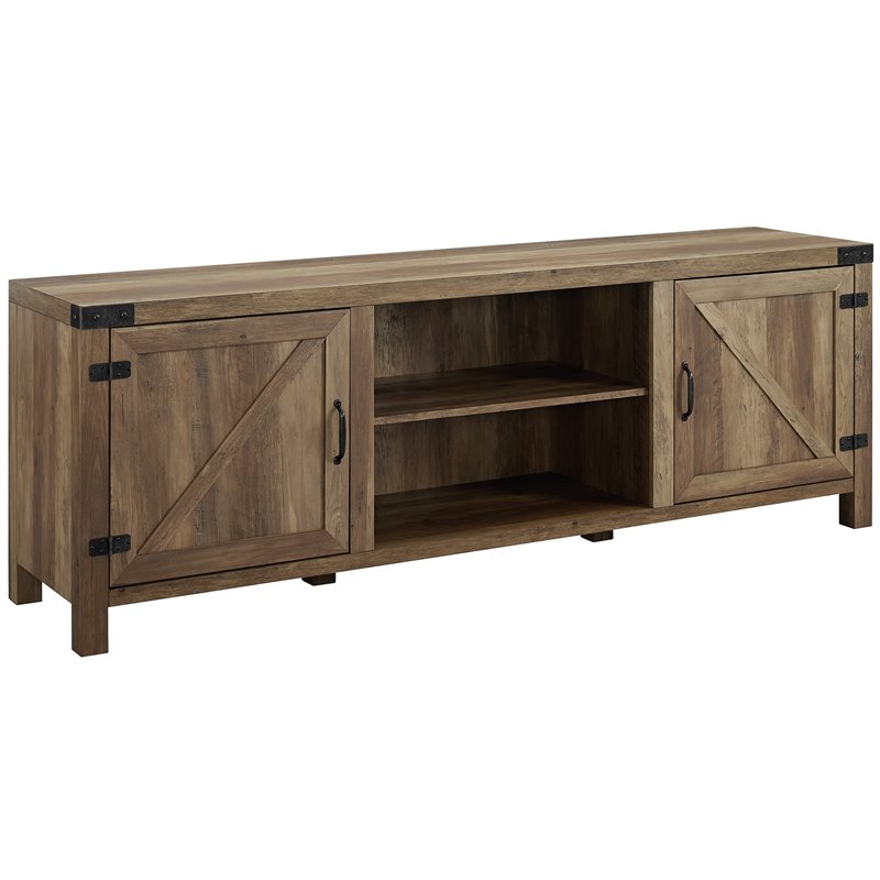 4 Piece Barn Door TV Stand Coffee Table and 2 End Table Set in Rustic Oak