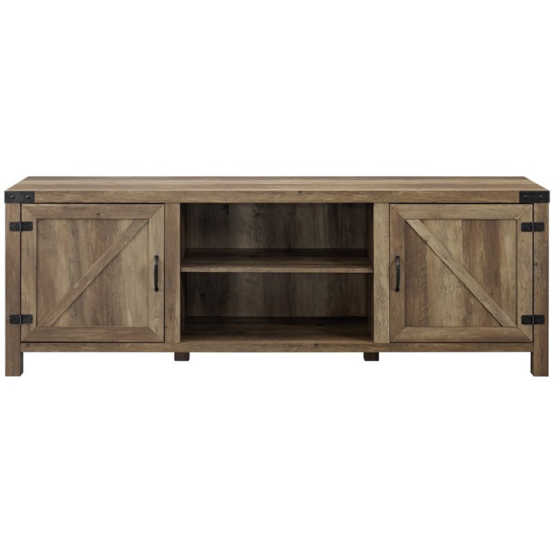 4 Piece Barn Door TV Stand Coffee Table and 2 End Table Set in Rustic Oak
