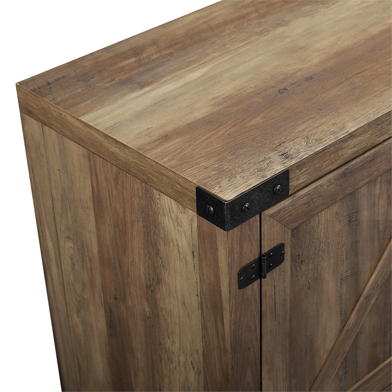 2 Piece Barn Door TV Stand Console and Buffet Side Table Set in Rustic Oak