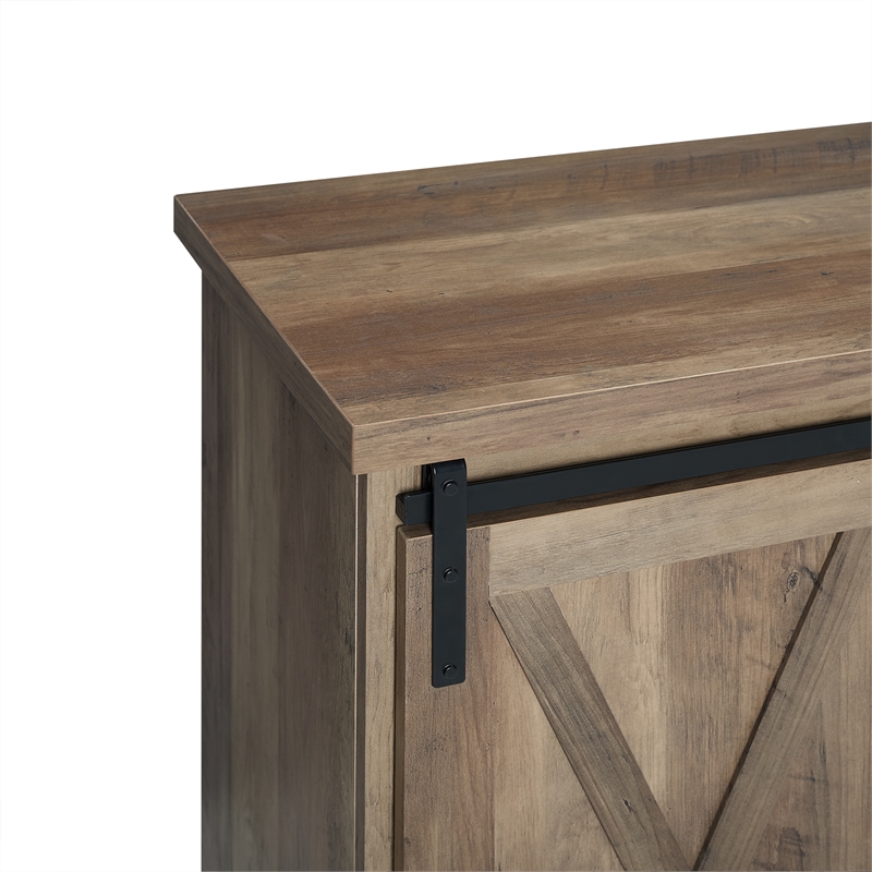 2 Piece Barn Door TV Stand Console and Buffet Side Table Set in Rustic Oak