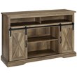 2 Piece Sliding Barn Door TV Stand Console and Buffet Cabinet Set in Rustic Oak