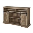 2 Piece Sliding Barn Door TV Stand Console and Buffet Cabinet Set in Rustic Oak