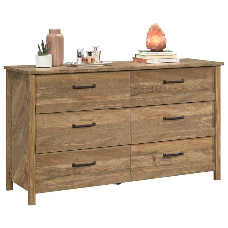 Home Square 6 Drawer Double Dresser/1 Drawer Nightstand Set in Sindoori Mango