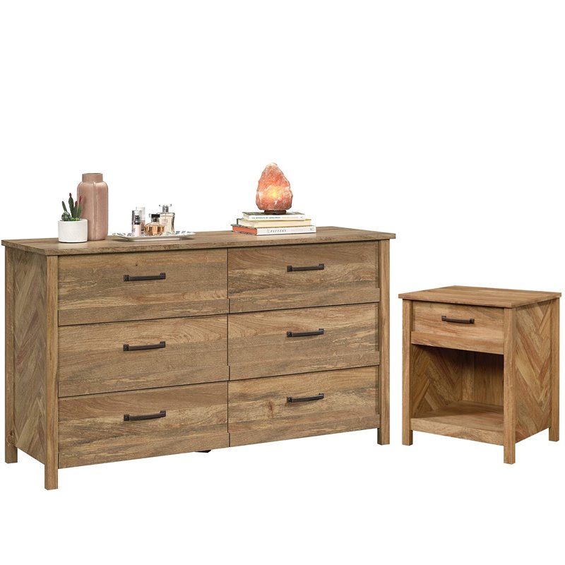 Home Square 6 Drawer Double Dresser/1 Drawer Nightstand Set in Sindoori Mango