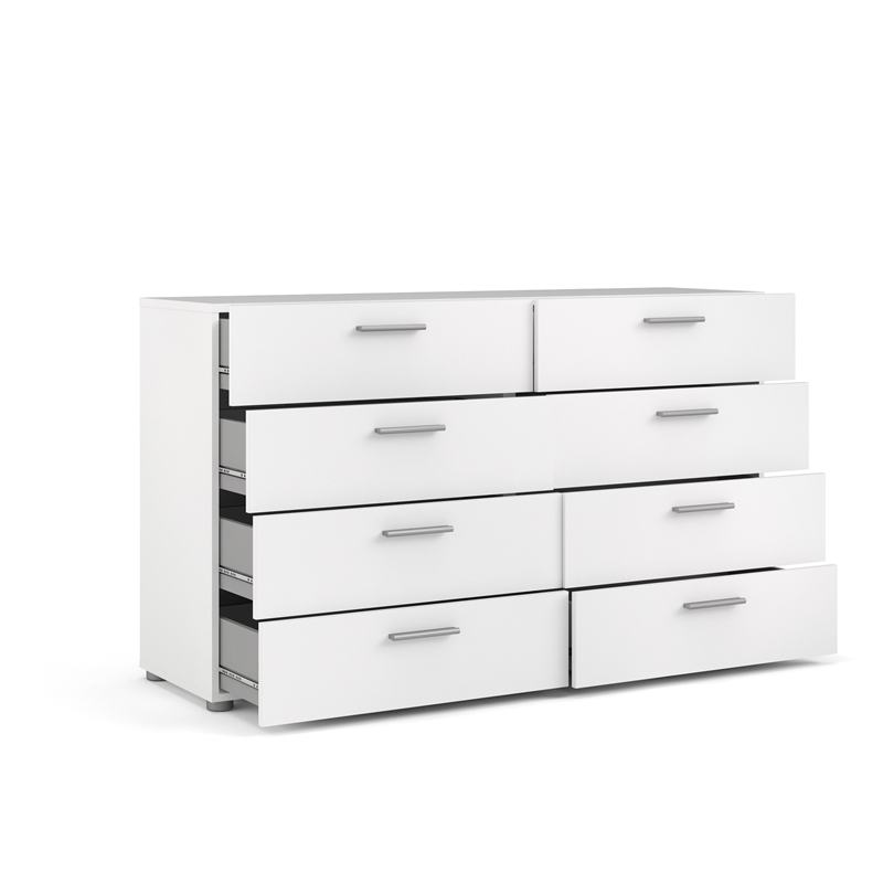 2 Pieces Engineered Wood Set of 8 Drawer Double Dresser & 4 Drawer Chest - White