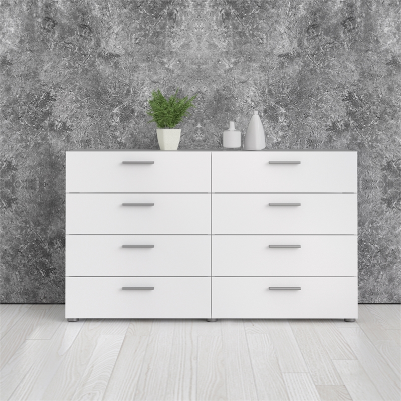 2 Pieces Engineered Wood Set of 8 Drawer Double Dresser & 4 Drawer Chest - White