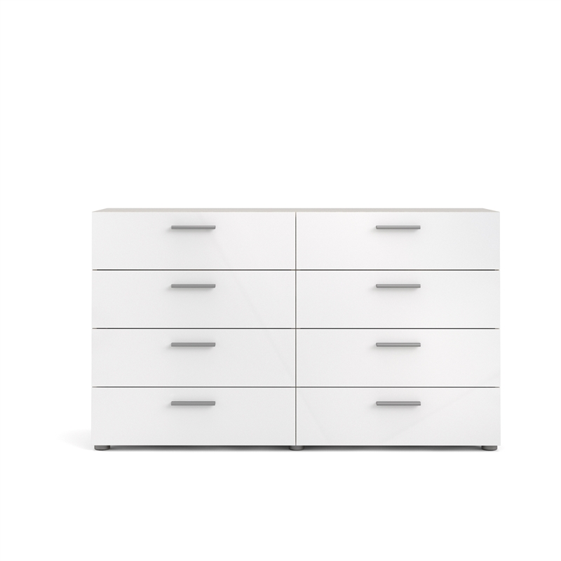 2PC Set with 1 Double Dresser and 1 Chest in Oak and White Gloss