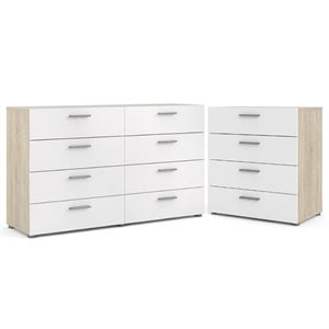 2PC Set with 1 Double Dresser and 1 Chest in Oak and White Gloss