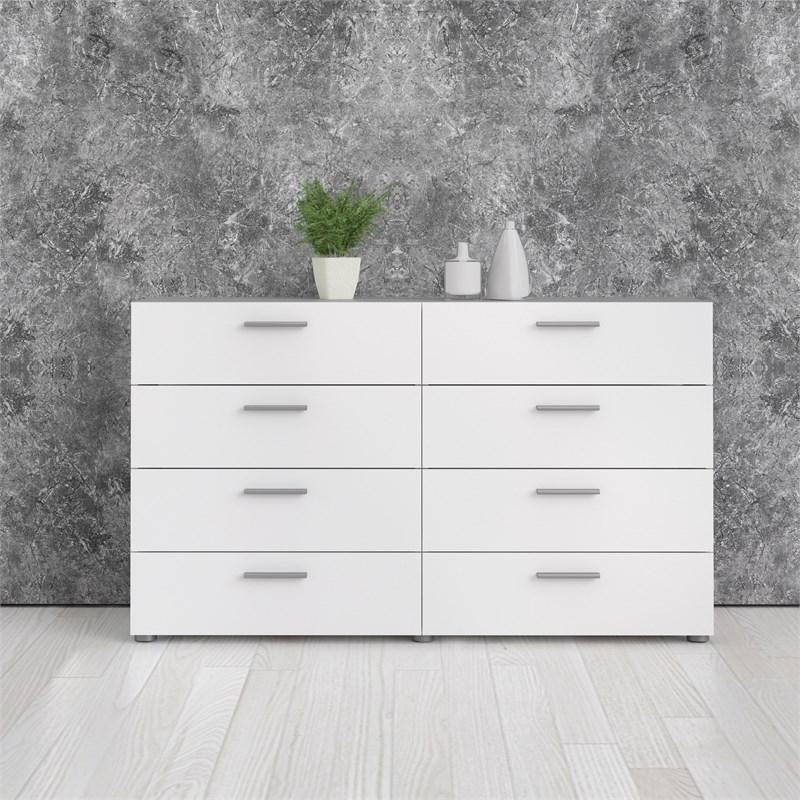 Home Square 3 Piece Double Dresser and Nightstand Bedroom Set in White