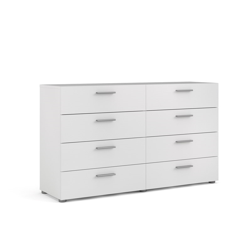 Home Square 3 Piece Double Dresser and Nightstand Bedroom Set in White
