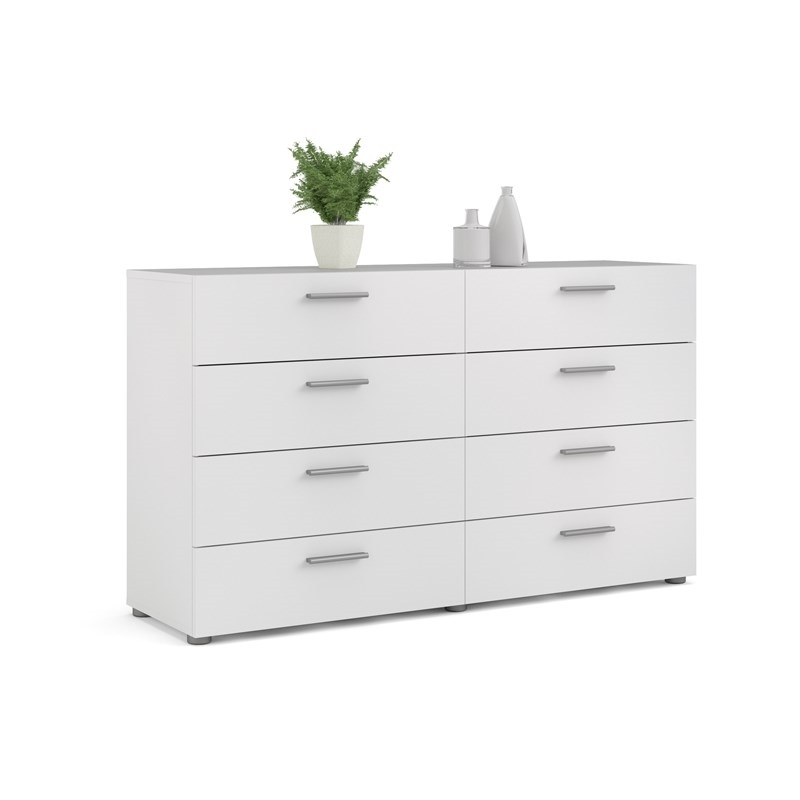 Home Square 3 Piece Double Dresser and Nightstand Bedroom Set in White