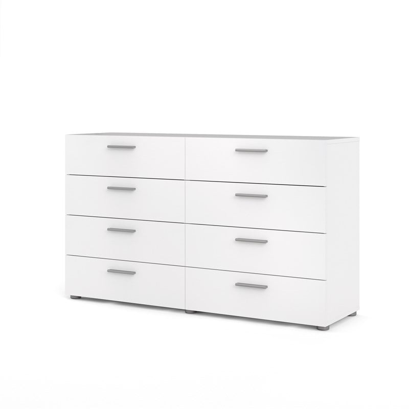 Home Square 3 Piece Double Dresser and Nightstand Bedroom Set in White