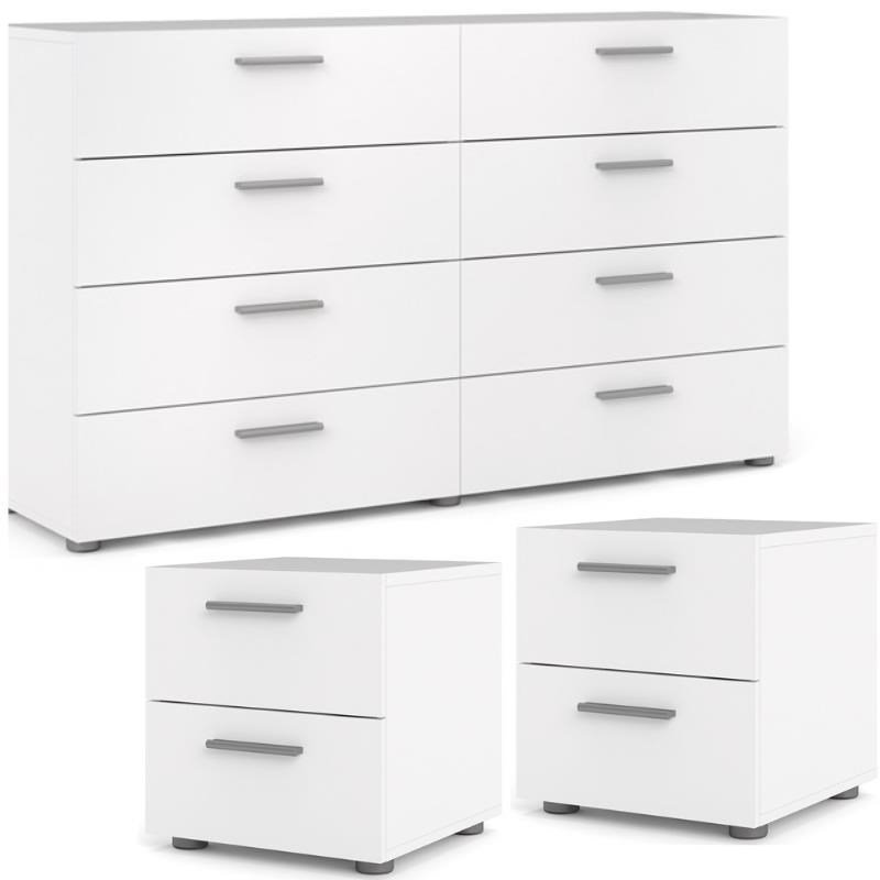 Home Square 3 Piece Double Dresser and Nightstand Bedroom Set in White
