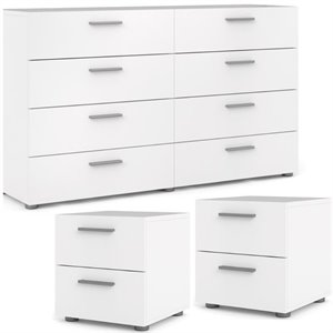 Home Square 3 Piece Double Dresser and Nightstand Bedroom Set in White