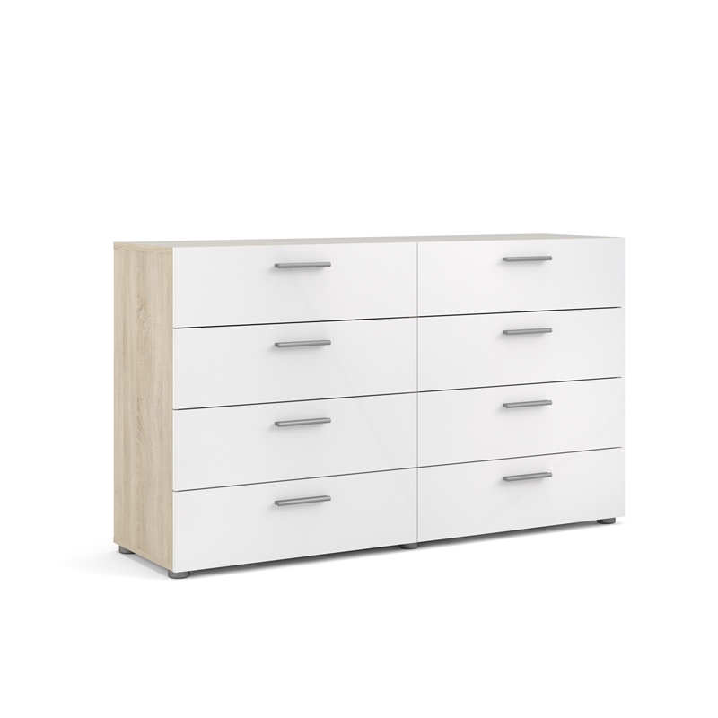 2PC Set with 1 Nightstand and 1 Double Dresser in Oak and White Gloss