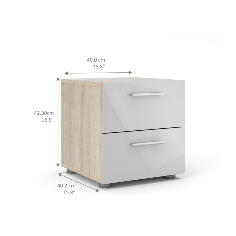 3PC Set with 1 Nightstand 1 Chest and 1 Double Dresser in Oak and White Gloss