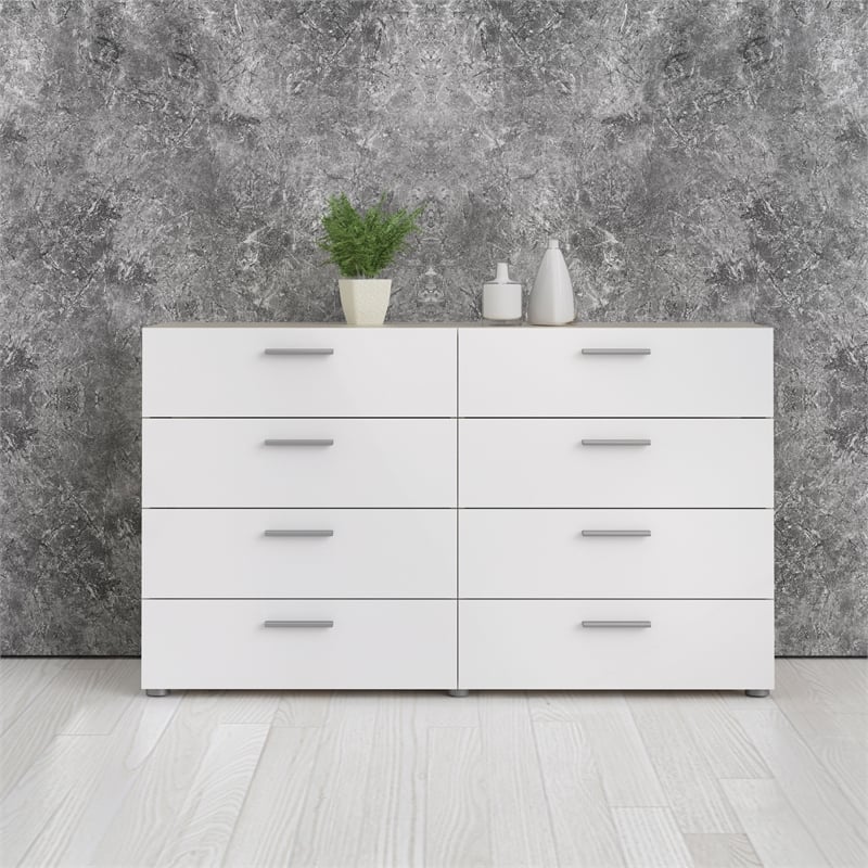 4PC Set Engineered Wood 2 Nightstands 1 Double Dresser & 1 Chest in Oak & White