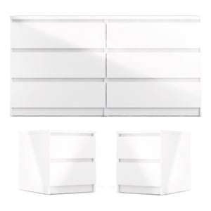3PC Set Engineered Wood with 2 Nightstands and 1 Double Dresser in White Gloss