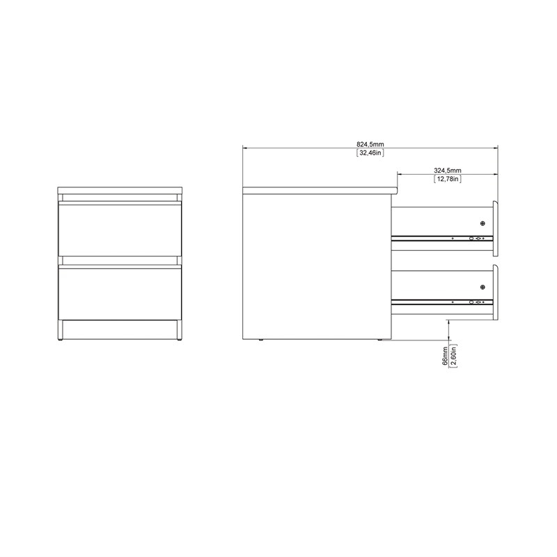 3PC Set Engineered Wood with 2 Nightstands and 1 Double Dresser in White Gloss