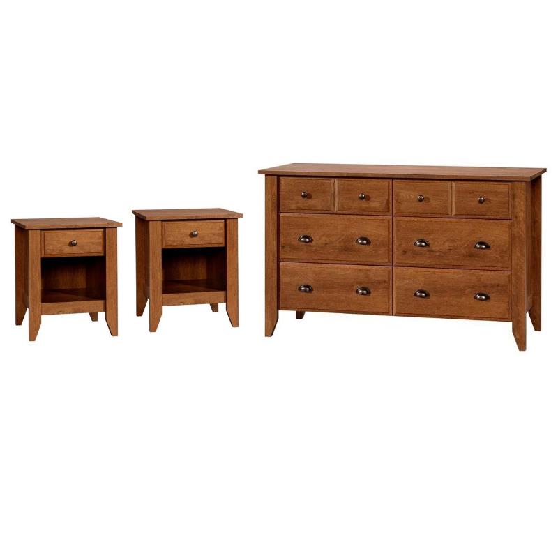 3 Piece Bedroom Set with Dresser and 2 Nightstands in Oiled Oak