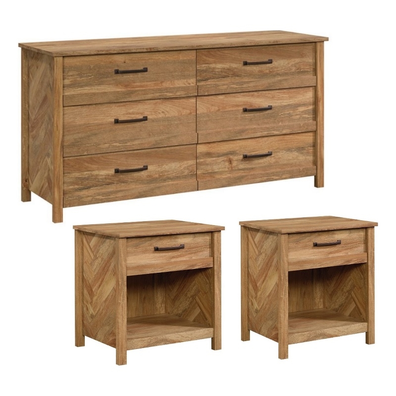 Home Square 3 Piece Wood Brown Bedroom Set with Dresser and 2 Nightstands