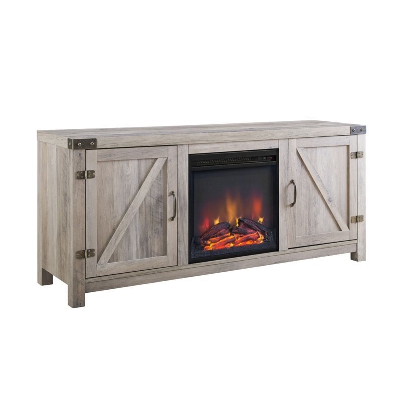 Farmhouse Fireplace TV Stand with Coffee Table and 2 End Table Set in Gray Wash