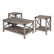 Farmhouse Fireplace TV Stand with Coffee Table and 2 End Table Set in Gray Wash