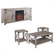 Farmhouse Fireplace TV Stand with Coffee Table and 2 End Table Set in Gray Wash