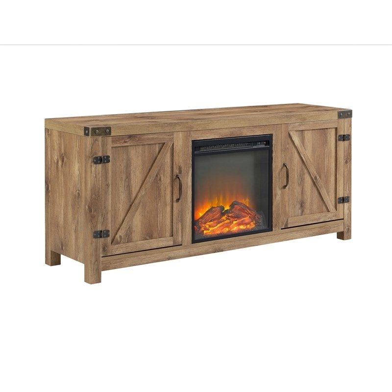 Farmhouse Fireplace TV Stand with Coffee Table and 2 End Tables Set in Barnwood