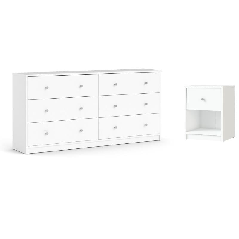 2 Piece Modern Wood Dresser and Nightstand Bedroom Set in White
