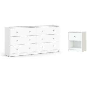 2 Piece Modern Wood Dresser and Nightstand Bedroom Set in White