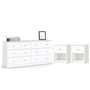 3 Piece Modern Wood Dresser and Nightstand Bedroom Set in White