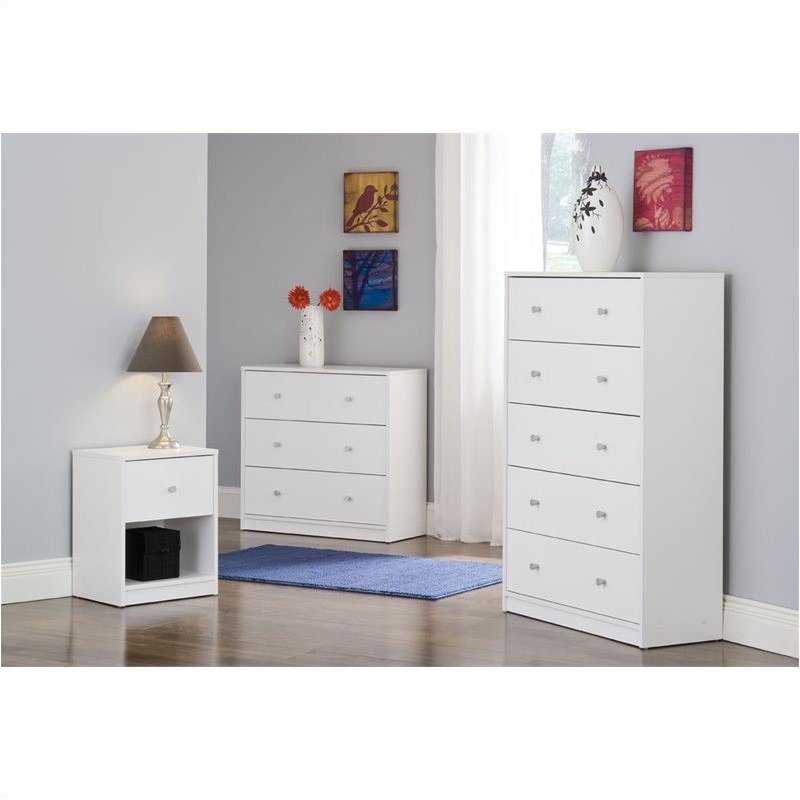 4 Pieces Set of Modern Wood Bedroom Furniture in White Finish
