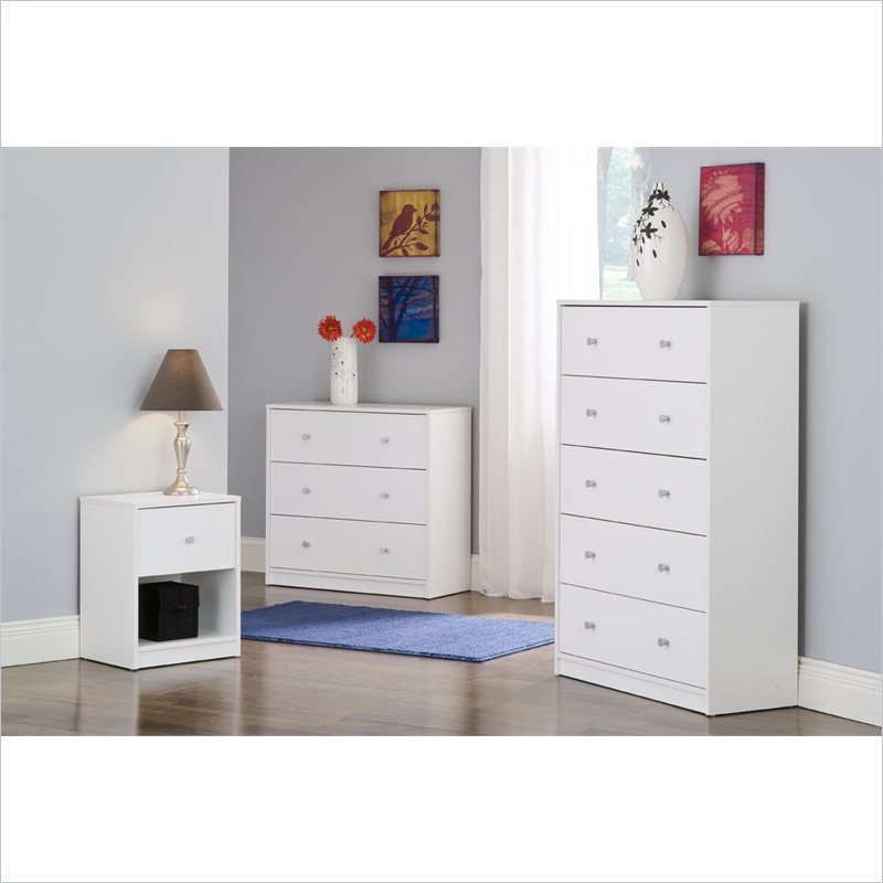 4 Pieces Set of Modern Wood Bedroom Furniture in White Finish