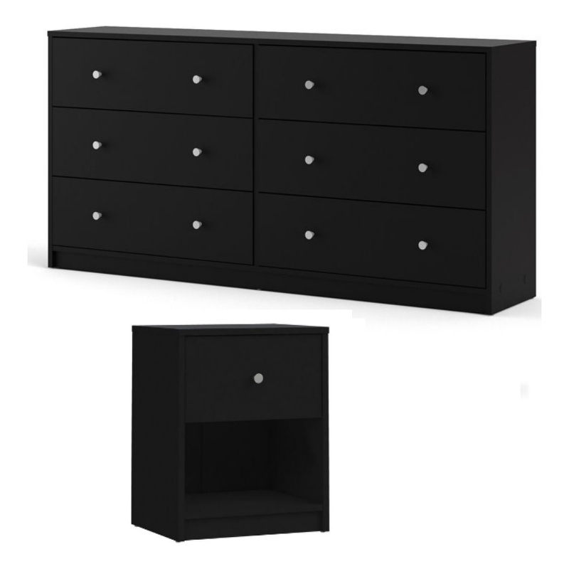 2 Piece Nightstand and Dresser Bedroom Set in Black