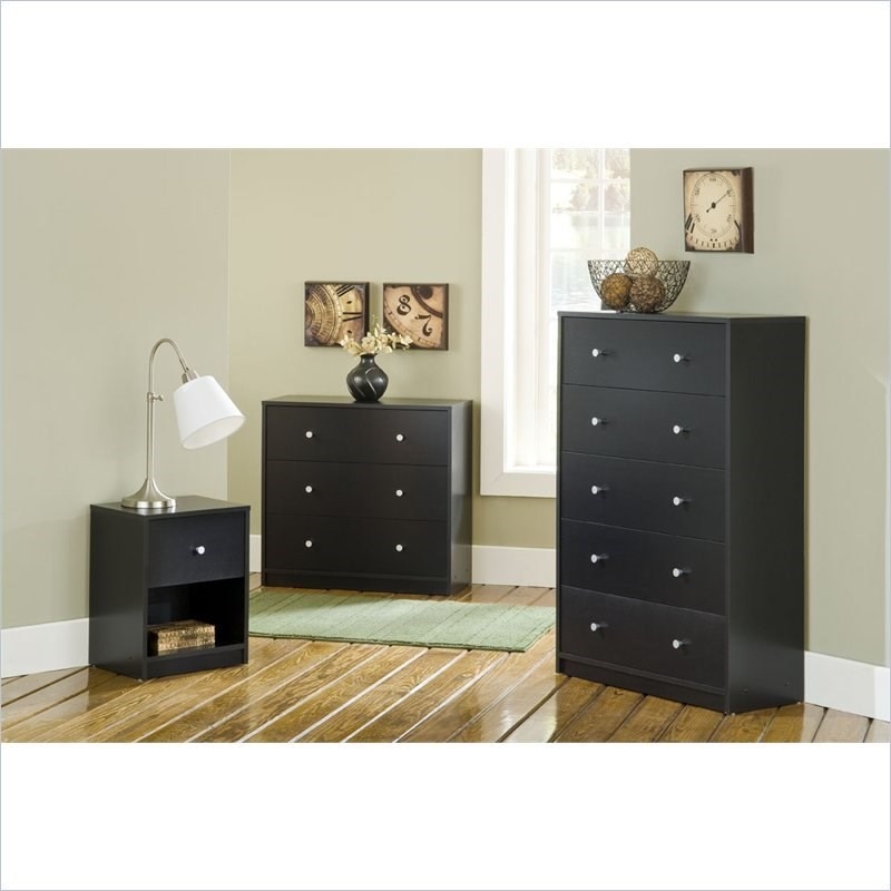 2 Piece Nightstand and Dresser Bedroom Set in Black