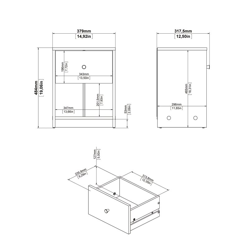 3 Pieces Modern Engineered Wood Dresser and Nightstands Bedroom Set in Black