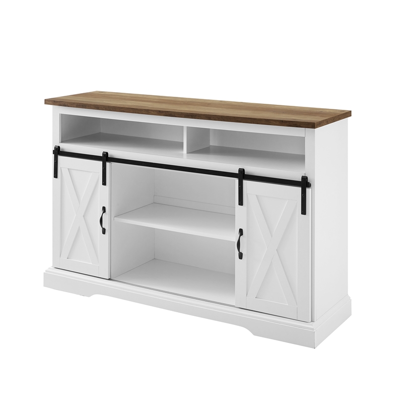 2 Piece Farmhouse Barn Door TV Stand and Buffet Table Set in White