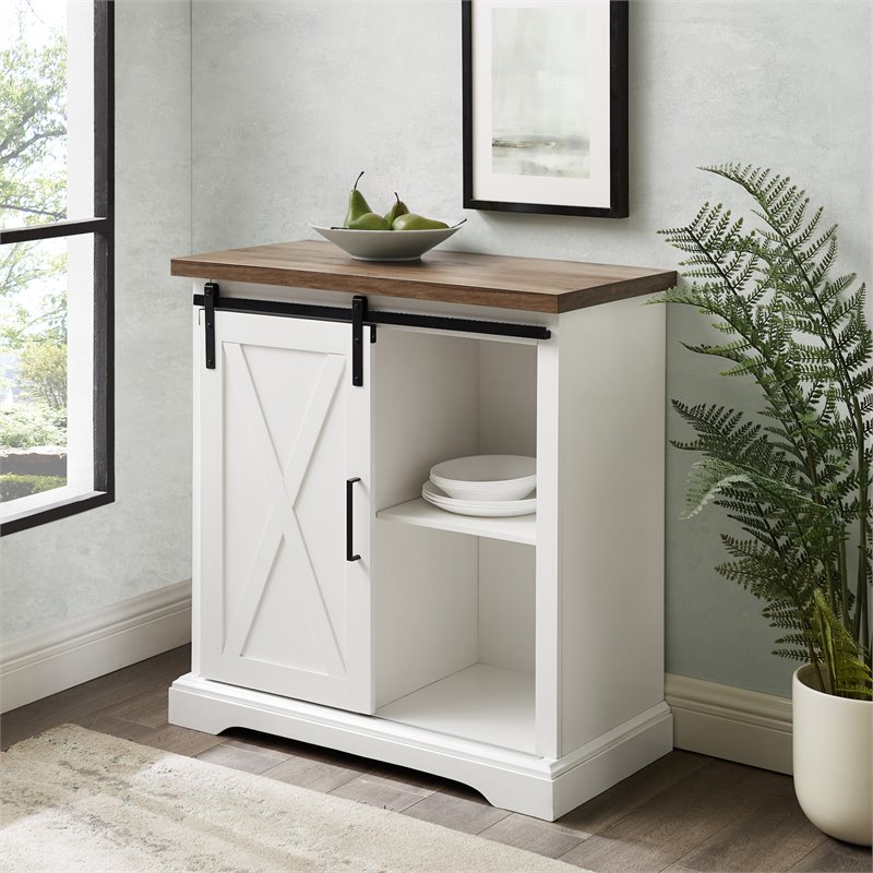 2 Piece Farmhouse Barn Door TV Stand and Buffet Table Set in White