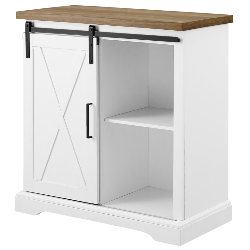 2 Piece Farmhouse Barn Door TV Stand and Buffet Table Set in White